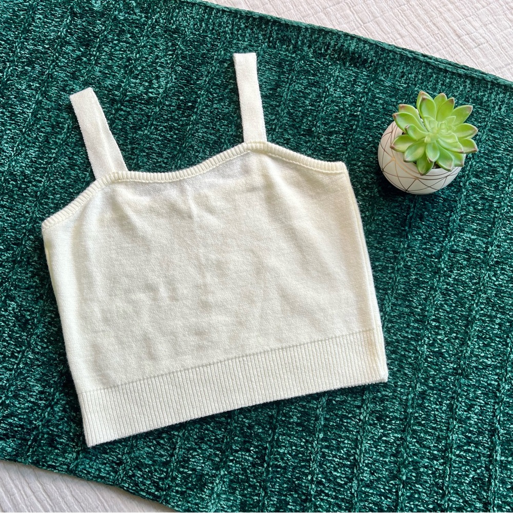 BP. Nordstrom Cream Cropped Knit Tank Top - Size Small
